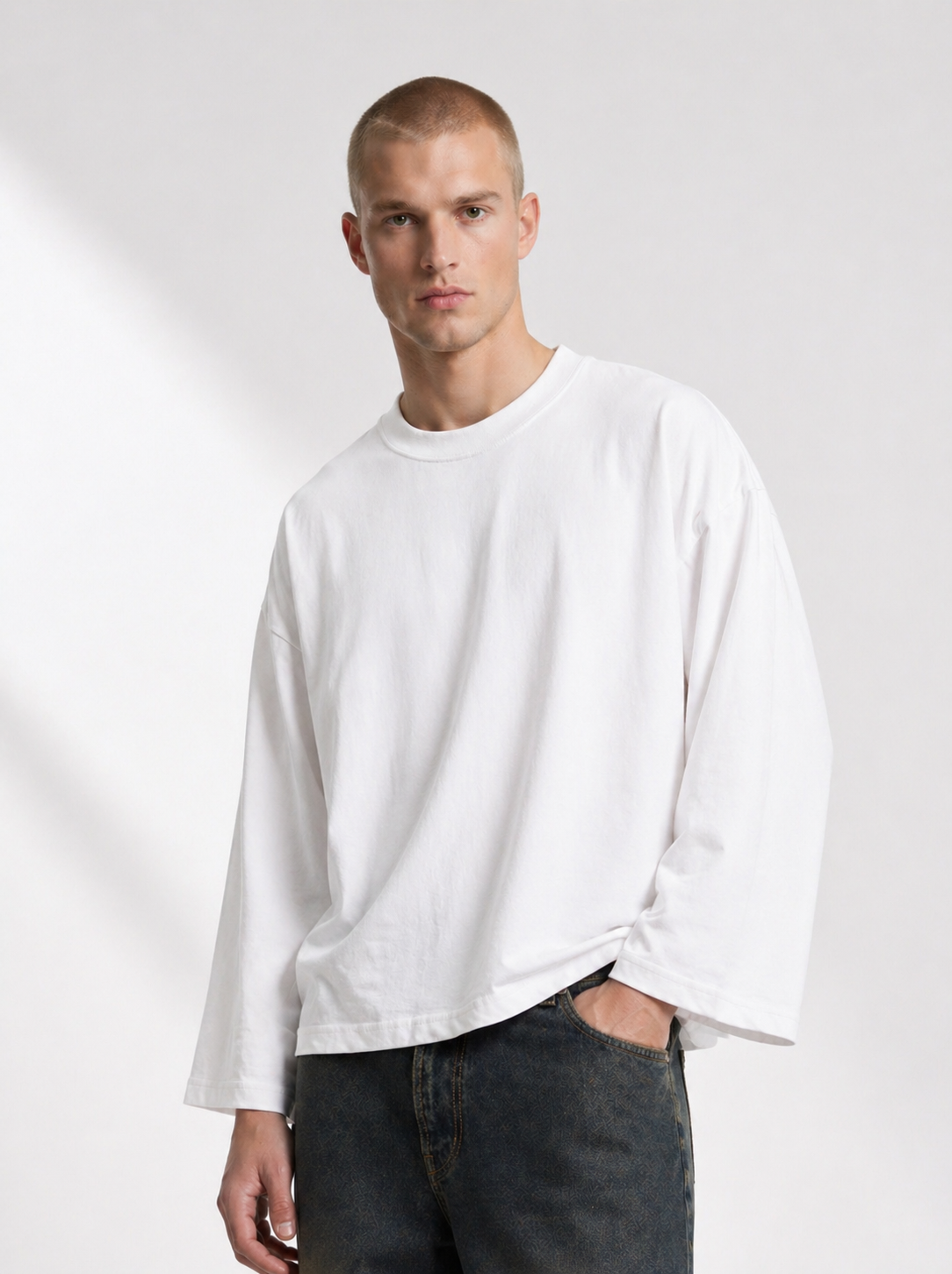 Longsleeve Crop Manica Over Bianca
