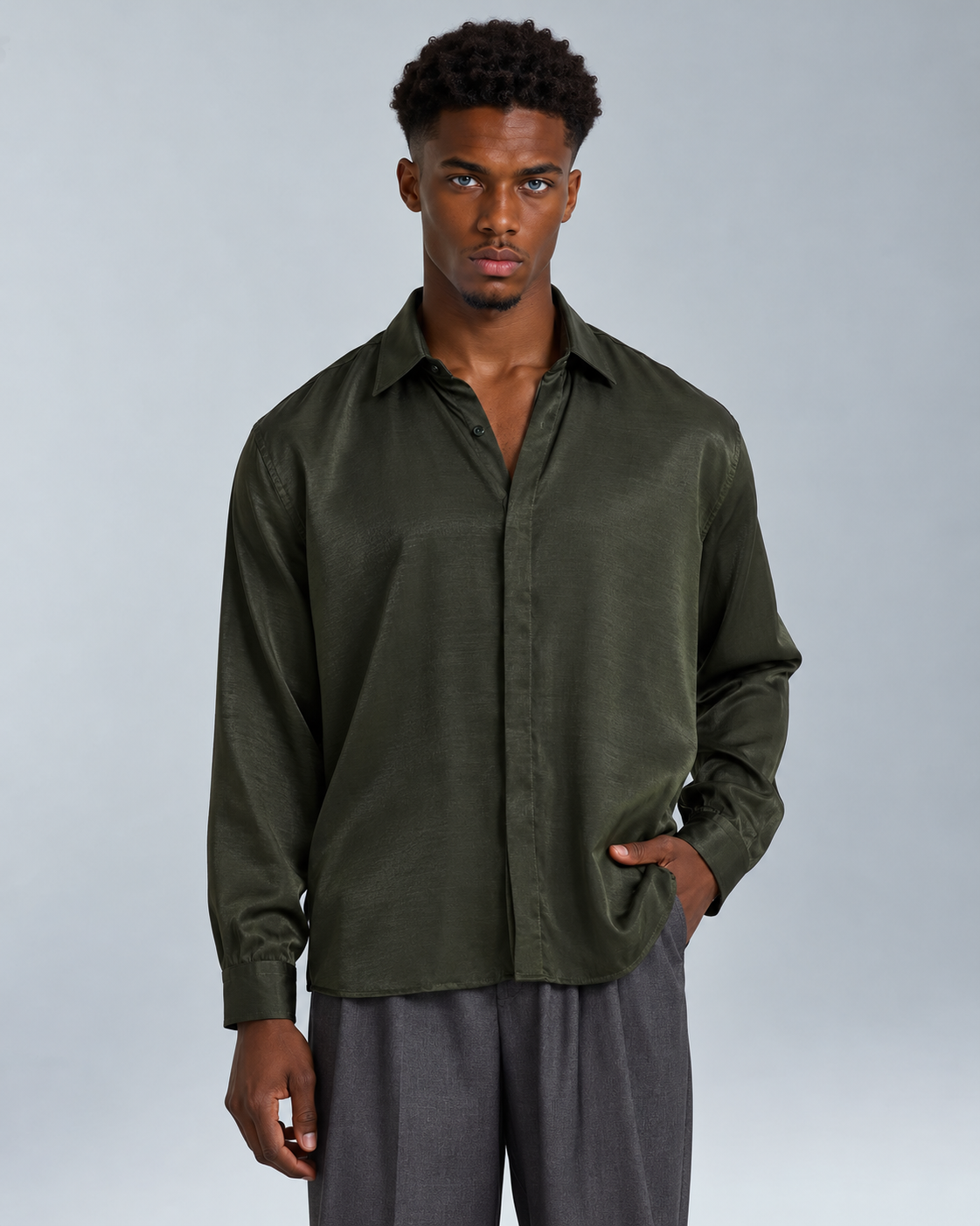 Camicia Effetto Seta Verde Scuro