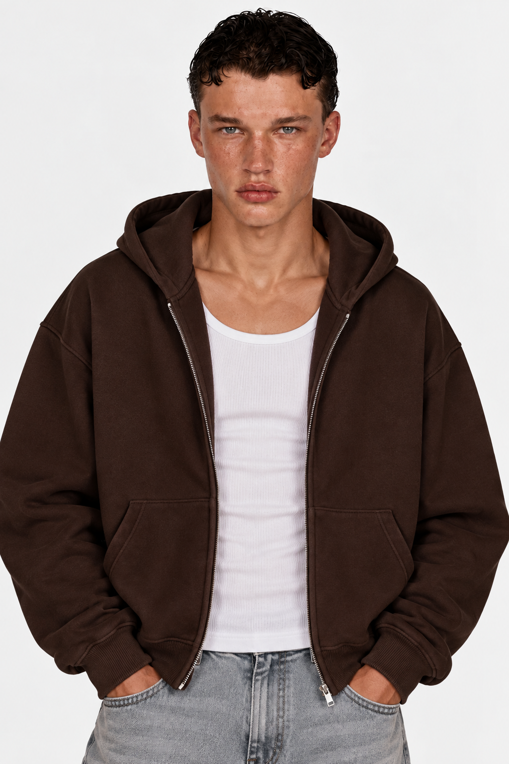 Felpa Zip MARRONE