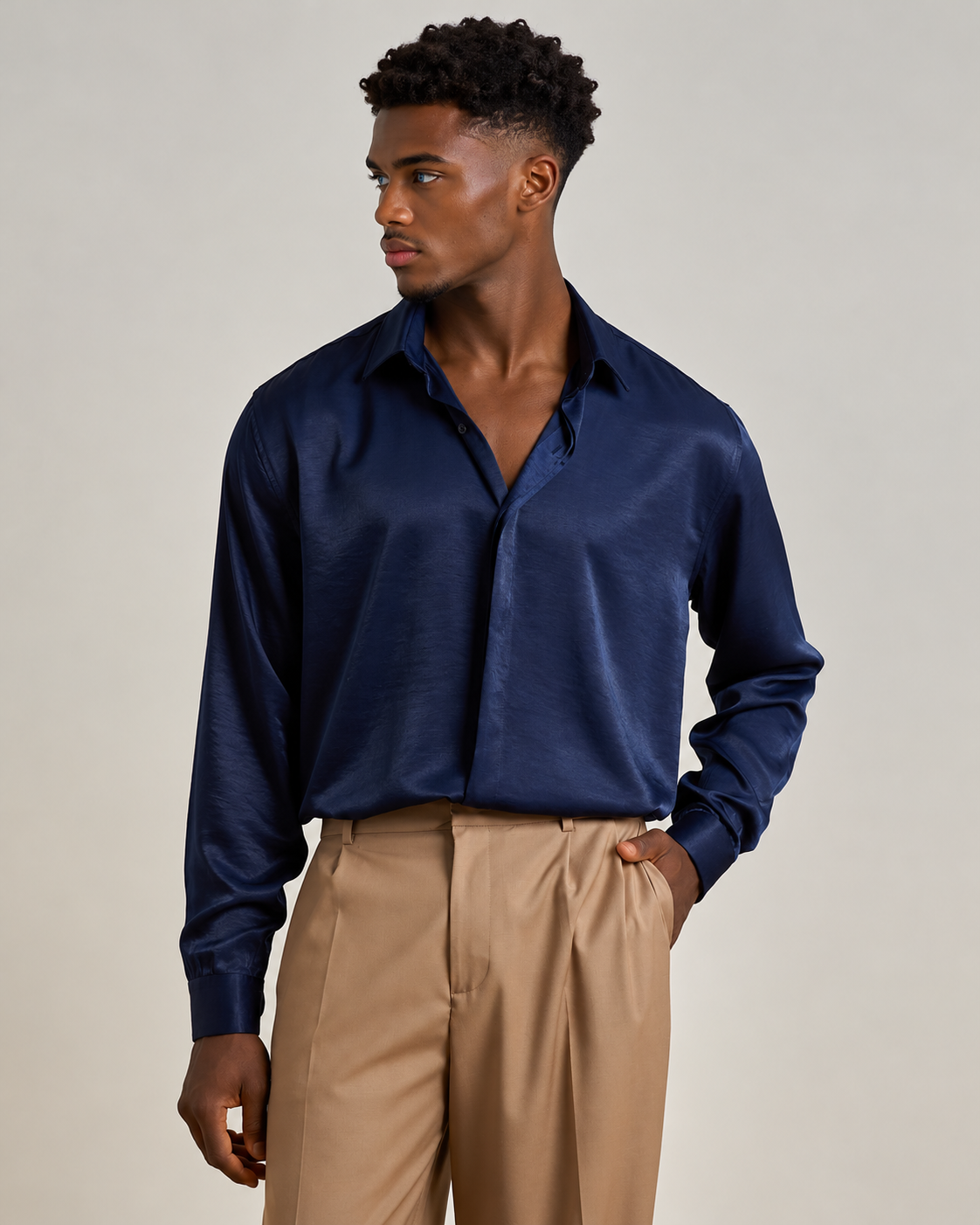 Camicia Effetto Seta Blu