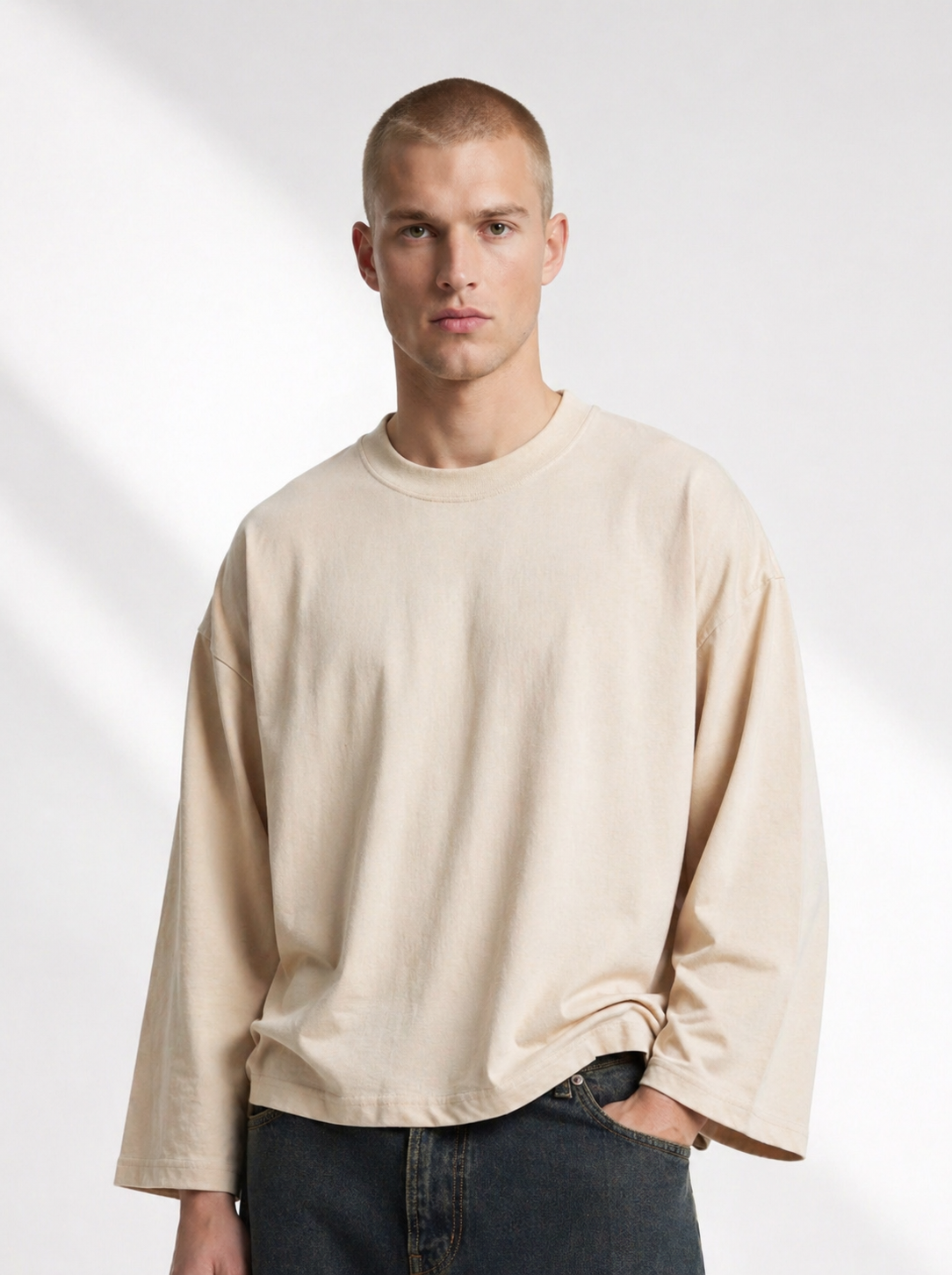 Longsleeve Crop Manica Over Beige