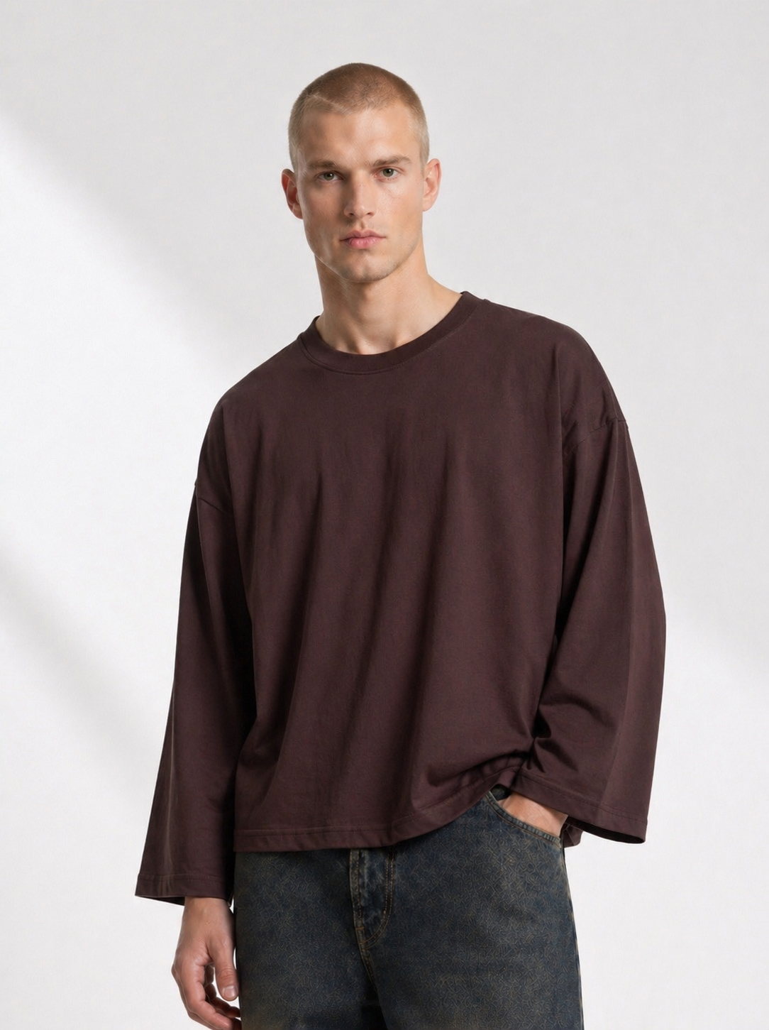 Longsleeve Crop Manica Over Marrone