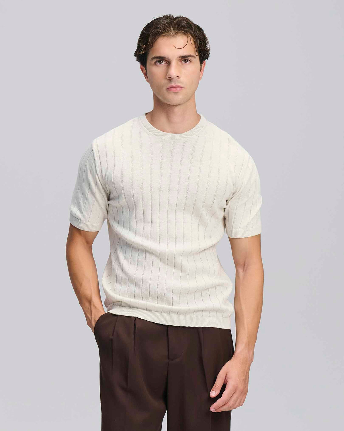 T-shirt in filo a coste Bianca