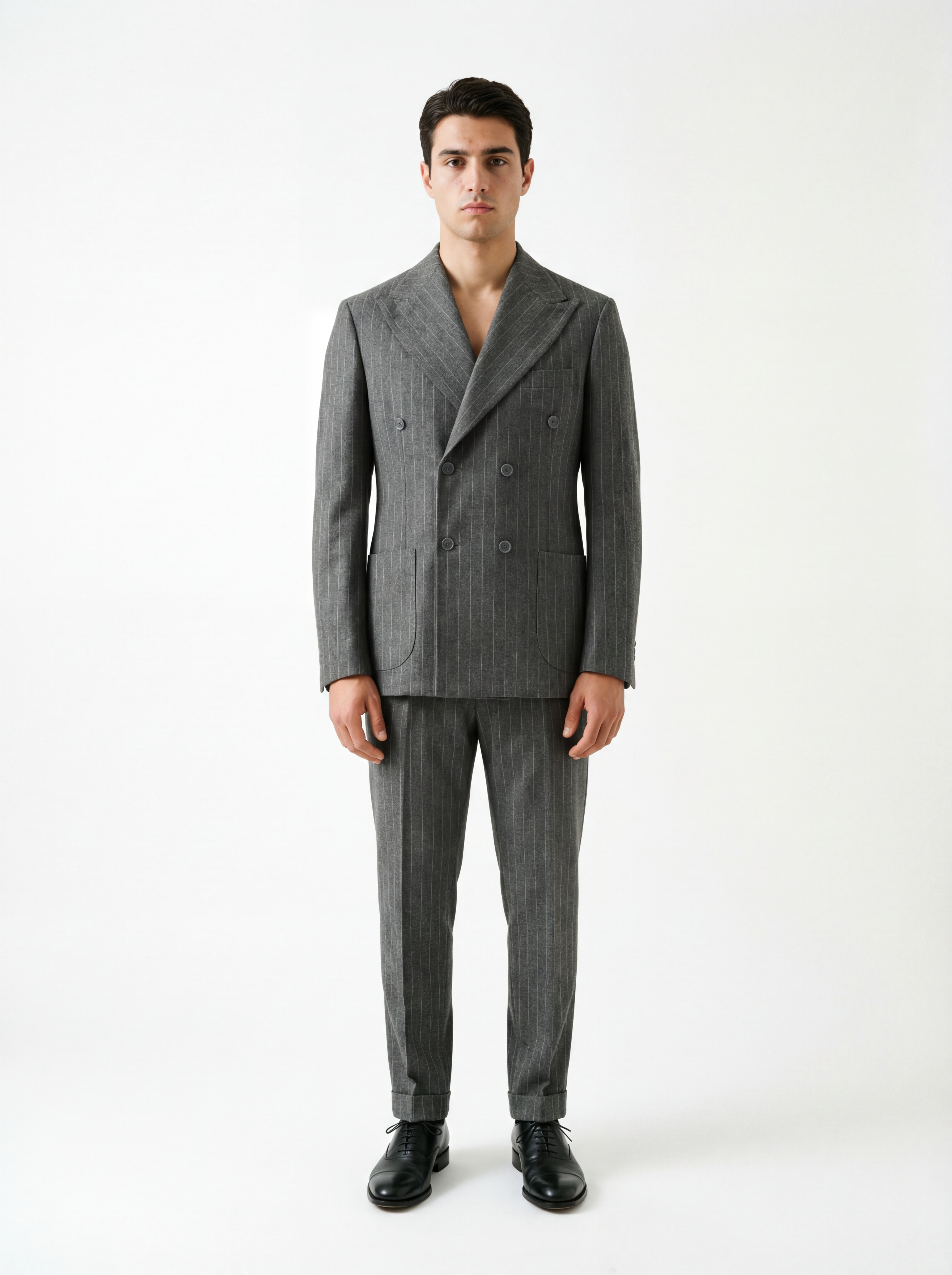 Abito Doppiopetto Gessato Grigio Chiaro