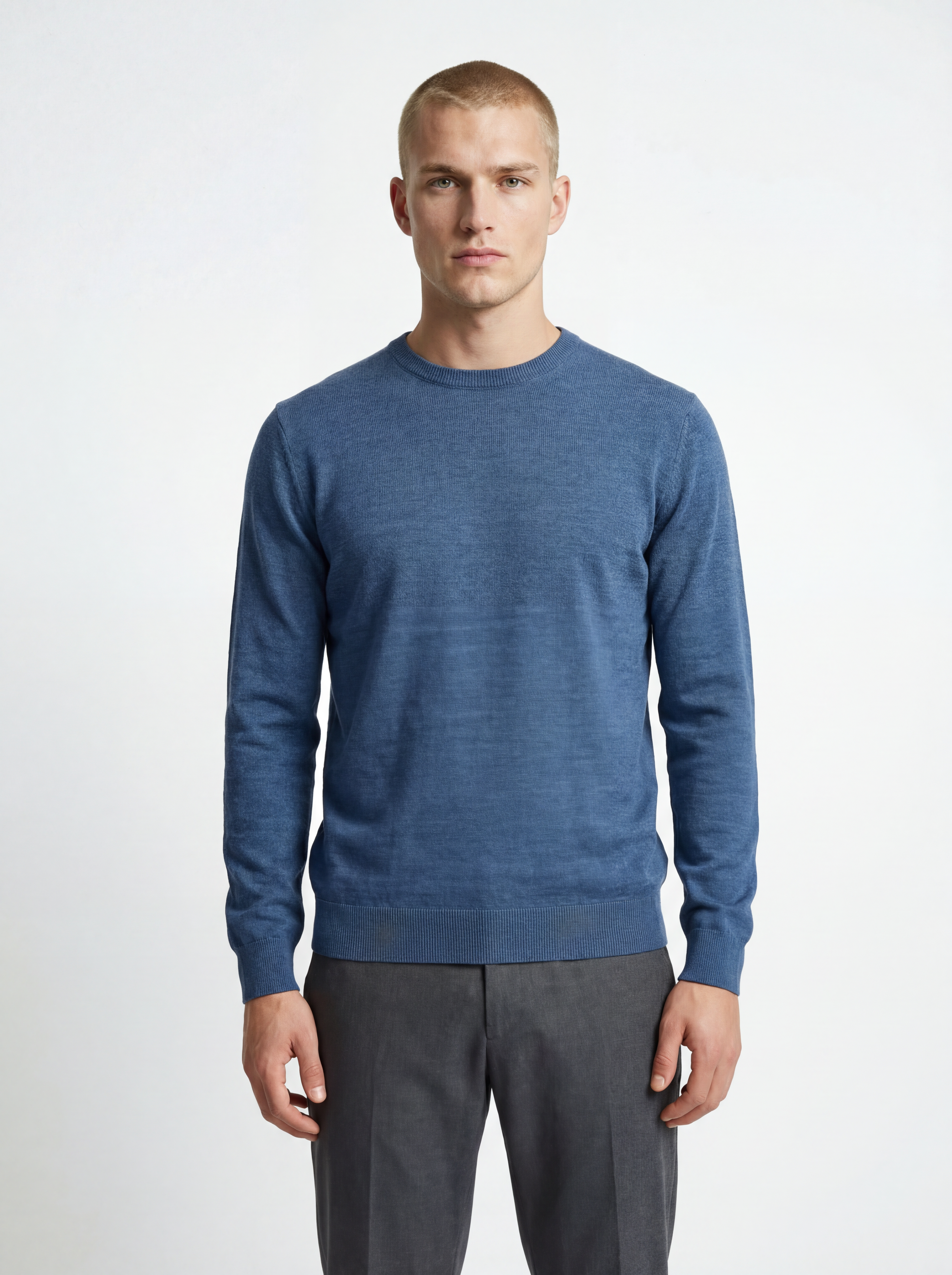 Pullover Girocollo Sartoriale Denim Blu