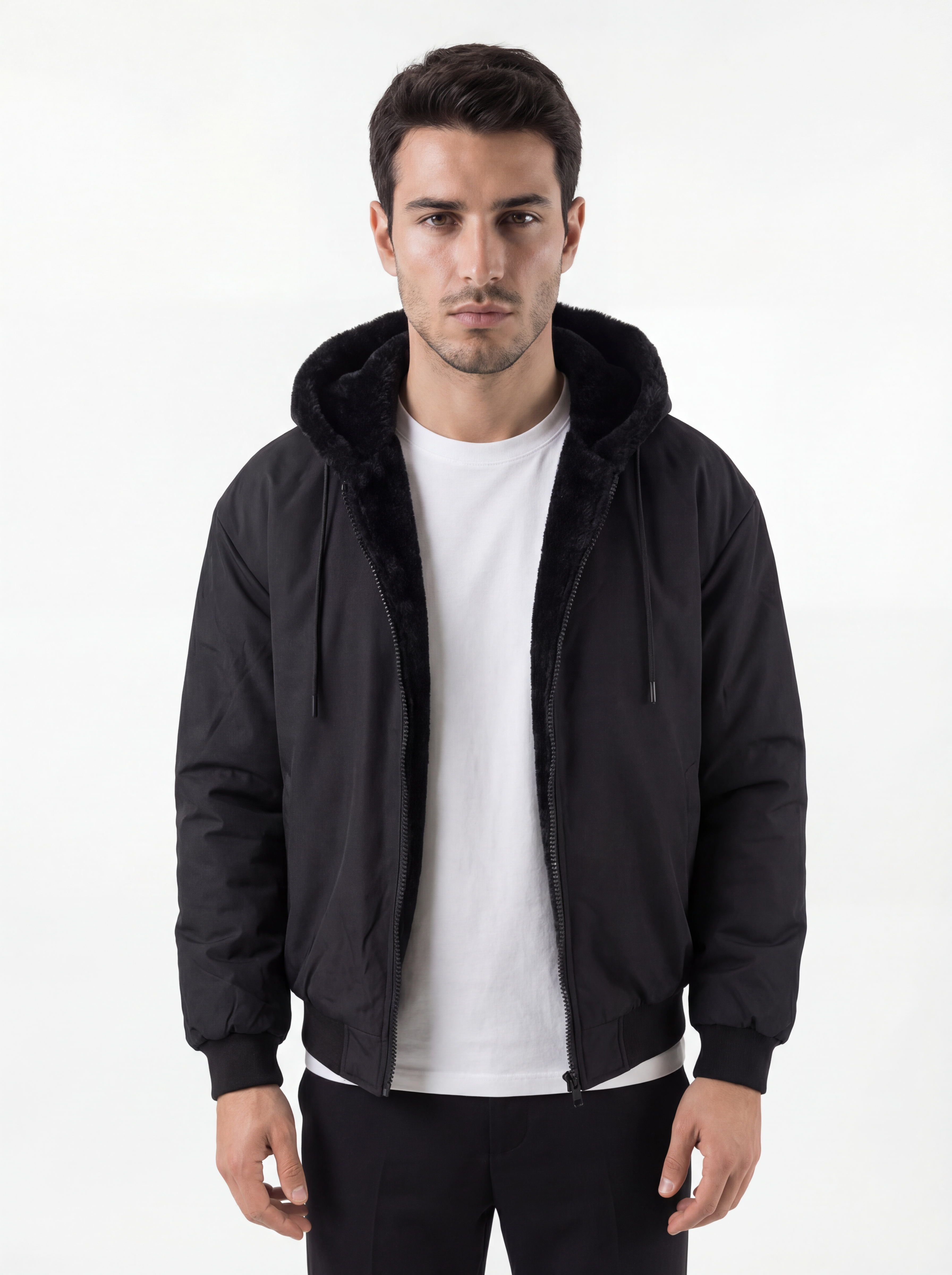 Jacket Nylon Pellicciotto Nero Reversibile