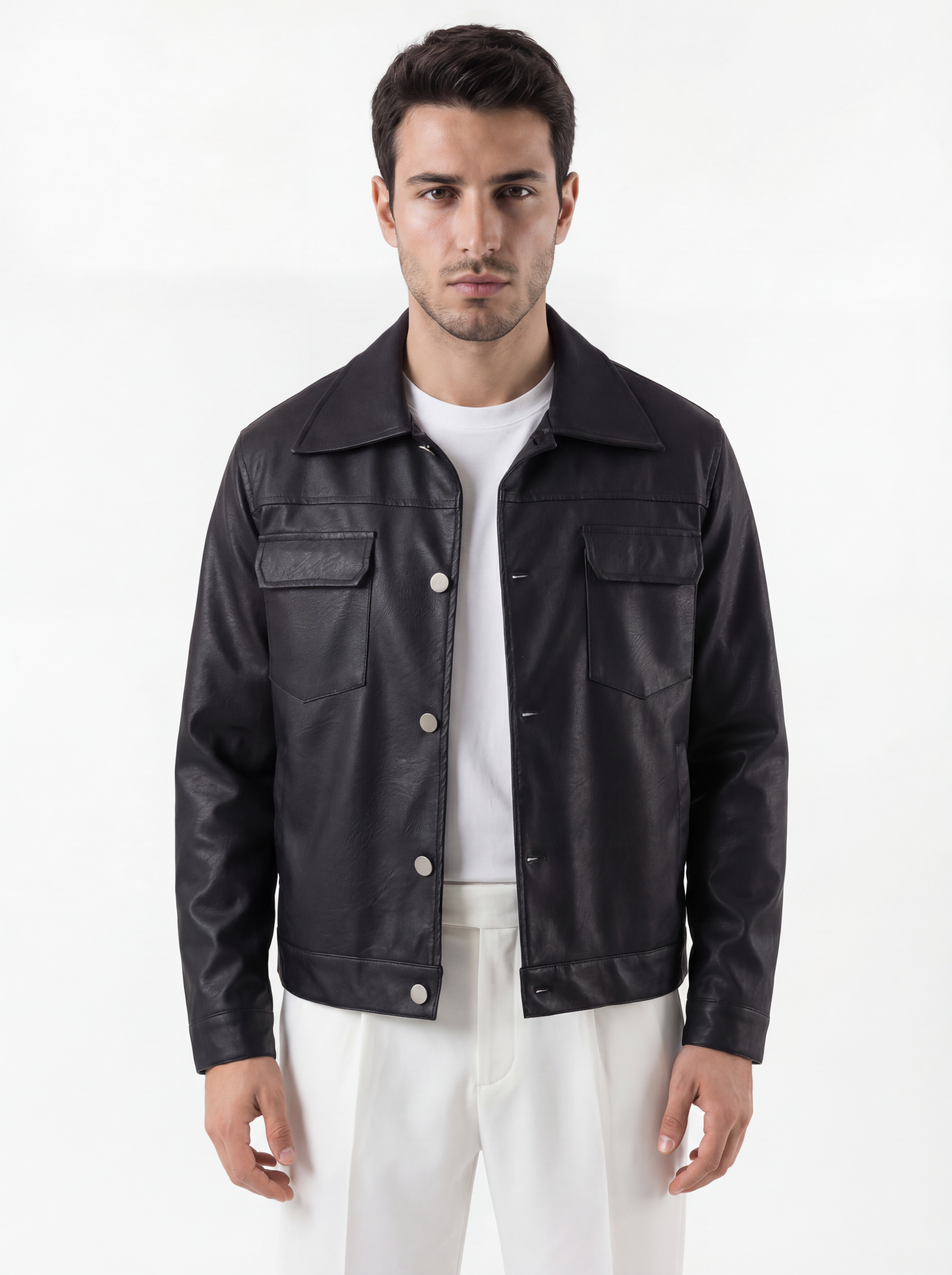 Jacket Cropped Eco Nera Con Bottoni